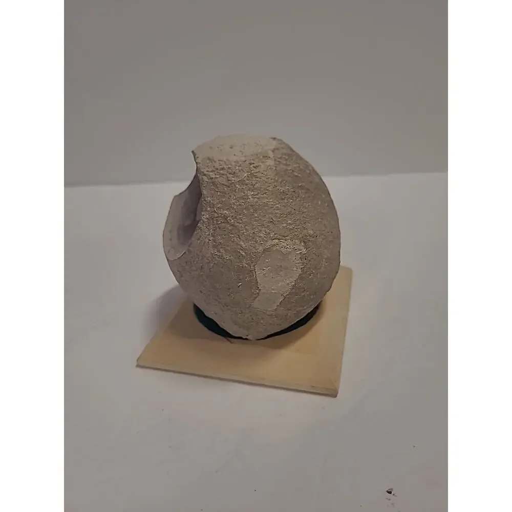 Owl Figurine Stone Primitive on Wooden Base Table Top Statue Gray